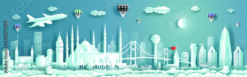 Travel to Turkey landmarks of europe with panorama view architecture cityscape background.Traveling city with modern building, skyline, skyscraper, Business brochure modern design.Vector illustration.