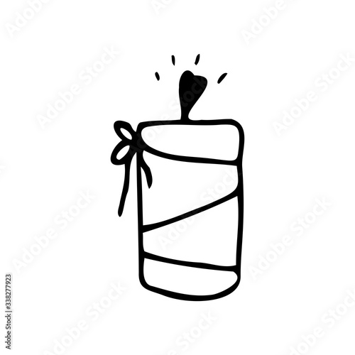 Hand drawn burning candle wick in the shape of a heart isolated on a white background. Doodle, simple outline illustration. It can be used for decoration of textile, paper.