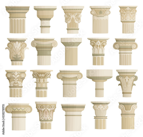 Top of column isolated cartoon set icon. Vector cartoon set icon antique pillar. Vector illustration top of column on white background.