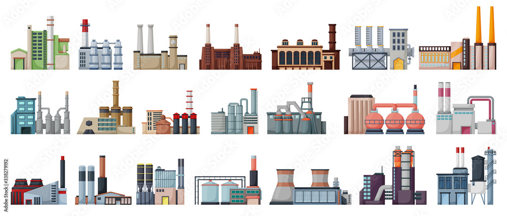 Industry factory isolated cartoon set icon. Vector cartoon set icon manufacturing of building. Vector illustration industry factory on white background.