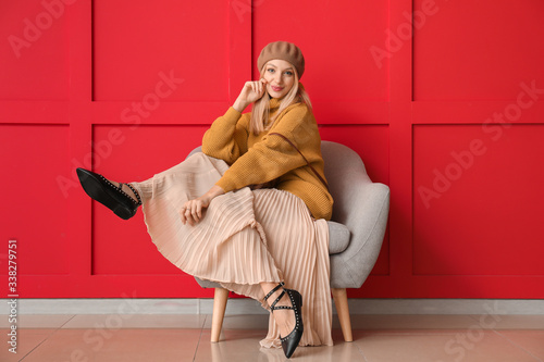 Young woman in warm sweater...