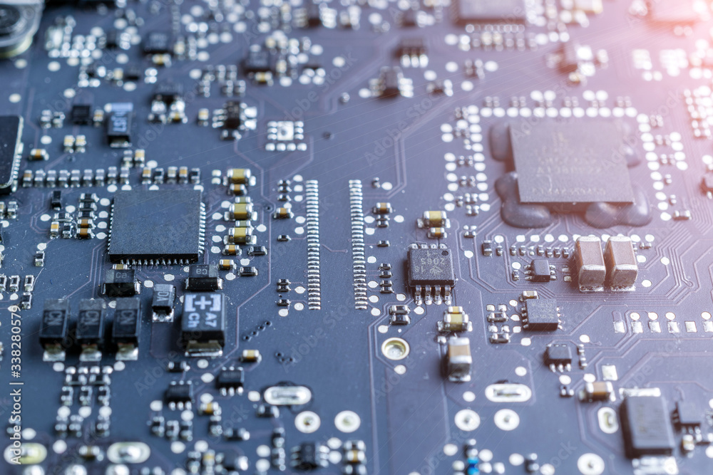 Circuit chip processor background. Computer motherboard texture. Abstract macro technology with soft light. Tech engineering component concept Circuit chip processor background. Computer motherboard texture. Abstract macro technology with soft light. Tech engineering component concept