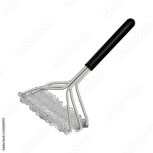 Cleaning Grill Appliance With Scrubber Vector. Brush With Chrome Metallic Bristles And Scraper For Clean Barbeque Grate. Scrubbing And Brushing Accessory Template Realistic 3d Illustration