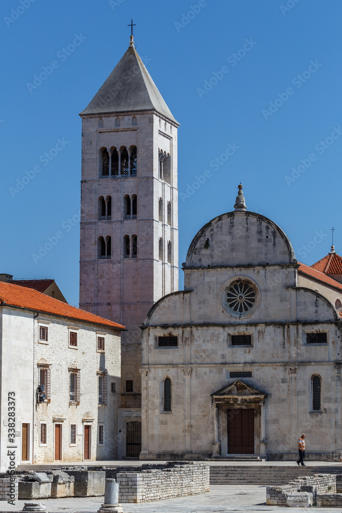 ZADAR / CROATIA - AUGUST 2015: Square in front of the old church in the historic centre of Zadar town, Croatia