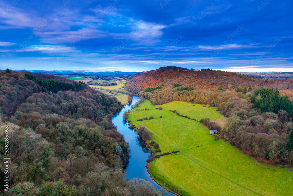 Sunset over the river wye and Coppet Hill in Herefordshire from Symonds Yat