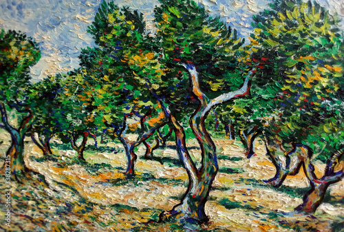art  oil painting   View   olive tree    thailand  Abstract background Modern , van Gogh