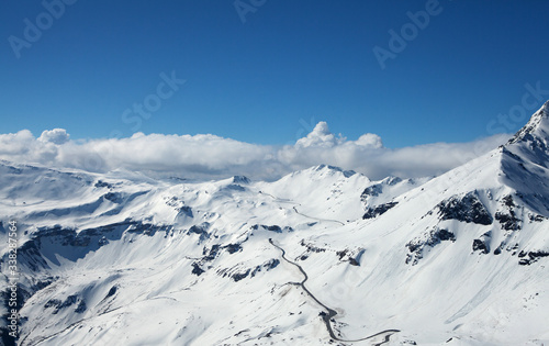 winter mountain landscape, high alpine road, Bruck an der Großglocknerstraße, Austria, road, snow, mountains, crossing the Alps