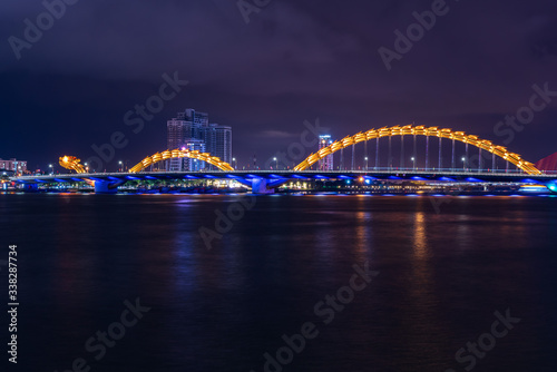 Nightscape of Da Nang City with Dragon bridge, Vietnam