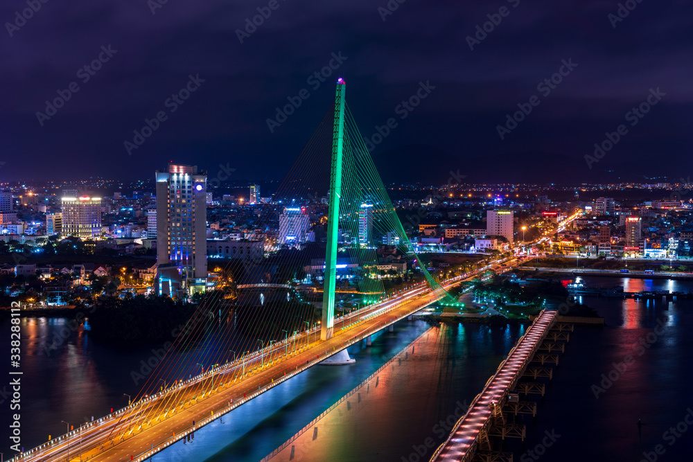 Nightscape of Da Nang City with Tran Thi Ly Bridge, Vietnam