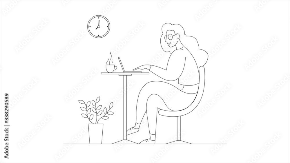 A woman working at home on some project, She is sitting at a table, pointing ideas on a computer notebook. A woman working at home on some project, She is sitting at a table, pointing ideas on a computer notebook.