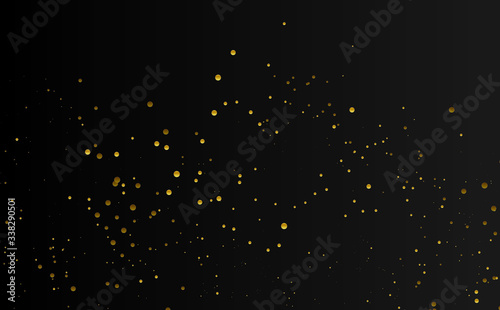 Abstract pattern of random falling gold dots on black background. Elegant golden pattern for background, textile, paper packaging and other design. Vector illustration.