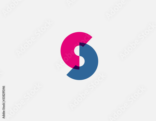 Fototapeta Naklejka Na Ścianę i Meble -  Creative bright pink and blue color geometric logo letter S of two semicircles for your company