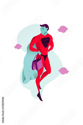 vector Illustrations shopping discount, men shopping enthusiastic