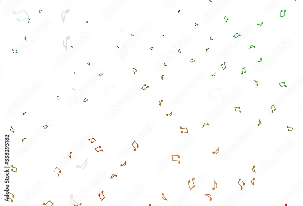 Light Green, Red vector background with music symbols.