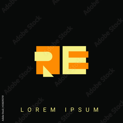 Modern creative shaped RE, ER, R, E logo. Initial Logo Designs Templete with Black Background. Vector Illustration

