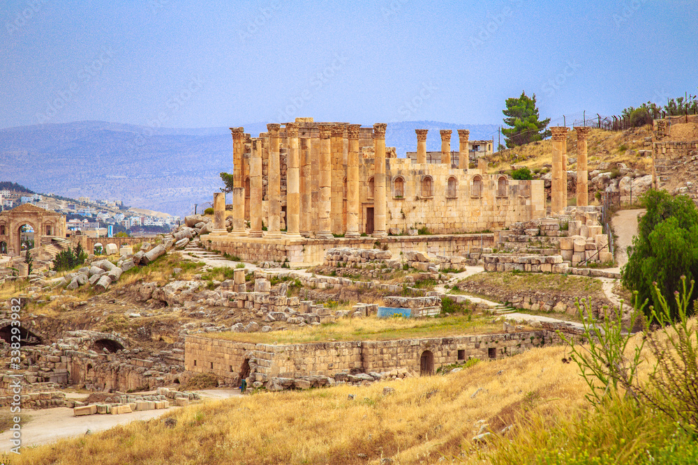 The View of the Temple of Zeus, one of the most important monuments of he Archaeological Site of Jerash.