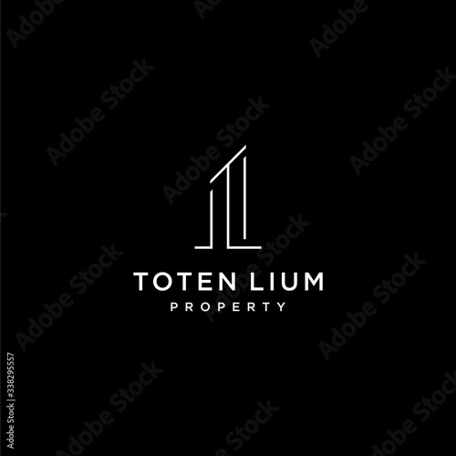 Clean line logo design of letter TL and appartement building with dark background- EPS10 - Vector.