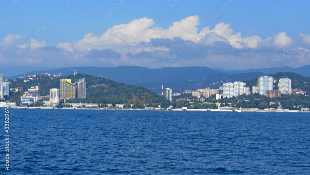 The black sea coast of the city of Sochi, a view of the city.