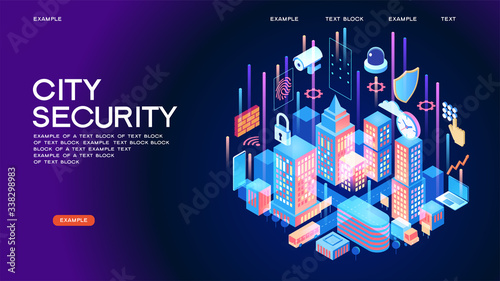 Security control concept. Secure infographic. Concept with technology system. 3d isometric vector illustration.