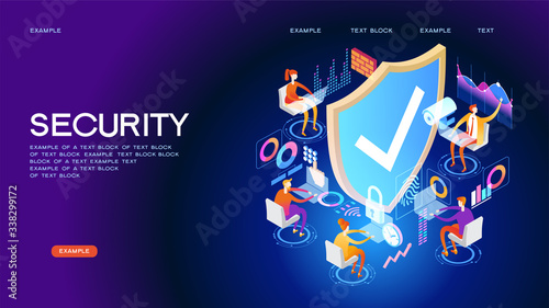 Security control concept. Secure infographic. Concept with technology system. 3d isometric vector illustration.