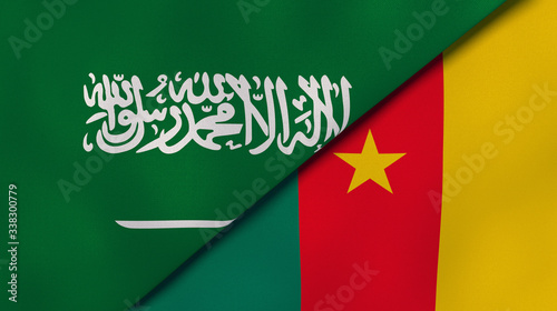 The flags of Saudi Arabia and Cameroon. News, reportage, business background. 3d illustration photo