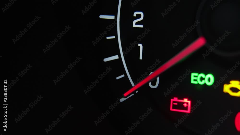 Tachometer in the car, close-up. Engine problems. Start and stop Tachometer in the car, close-up. Engine problems. Start and stop