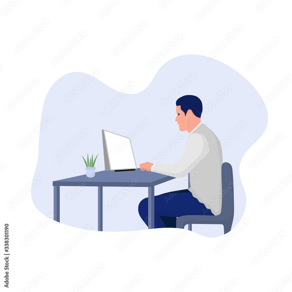 Man with Computer sitting on chair. Work from home concept Man with Computer sitting on chair. Work from home concept