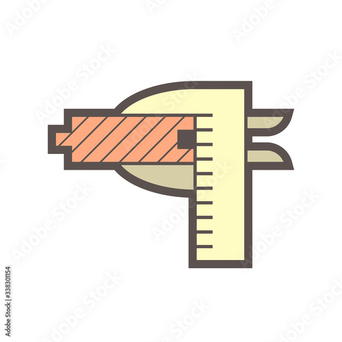 Measurement icon. Consist of Wood floor material and vernier caliper. That floor material test and quality inspection for quality work of floor finishing material construction or installation work.