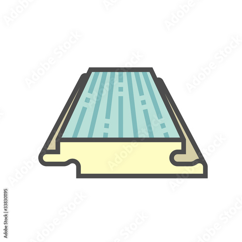 Solid wood flooring vector icon. That is floor finishing material made of planks milled from a single piece of timber. Include tongue and groove for joining with other. For home interior decoration.