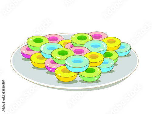 Vector illustrations of Kanom Nam Dok Mai,placed on a plate.