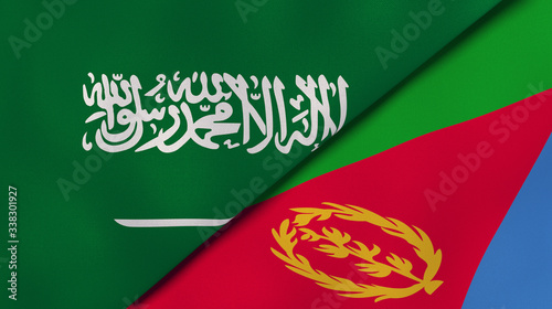 The flags of Saudi Arabia and Eritrea. News, reportage, business background. 3d illustration photo