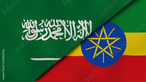The flags of Saudi Arabia and Ethiopia. News, reportage, business background. 3d illustration photo
