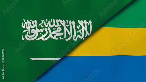 The flags of Saudi Arabia and Gabon. News, reportage, business background. 3d illustration photo