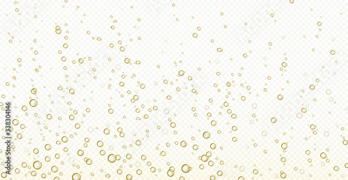Soda bubbles, champagne, water or oxygen air fizz, carbonated drink or underwater abstract background. Dynamic motion, transparent aqua with randomly moving fizzing moisture drops, realistic 3d vector photo