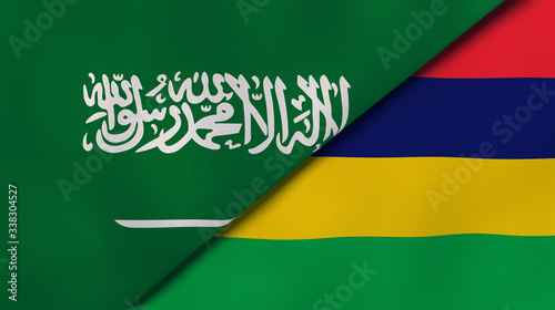 The flags of Saudi Arabia and Mauritius. News, reportage, business background. 3d illustration photo