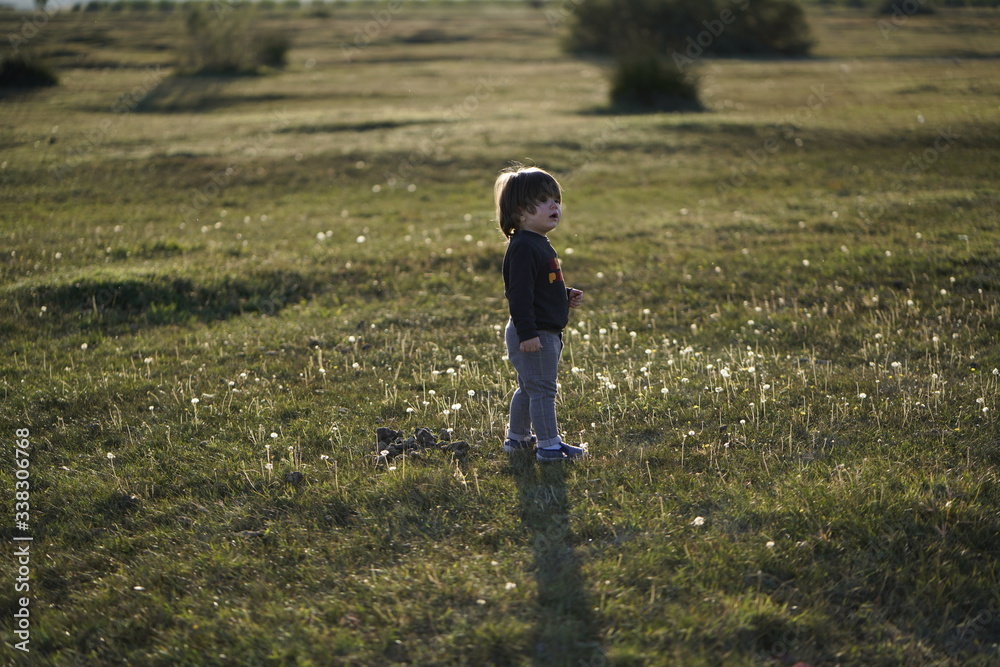 little boy playing on green grass in nature little boy playing on green grass in nature