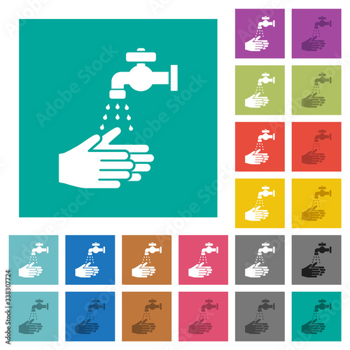Hand washing square flat multi colored icons