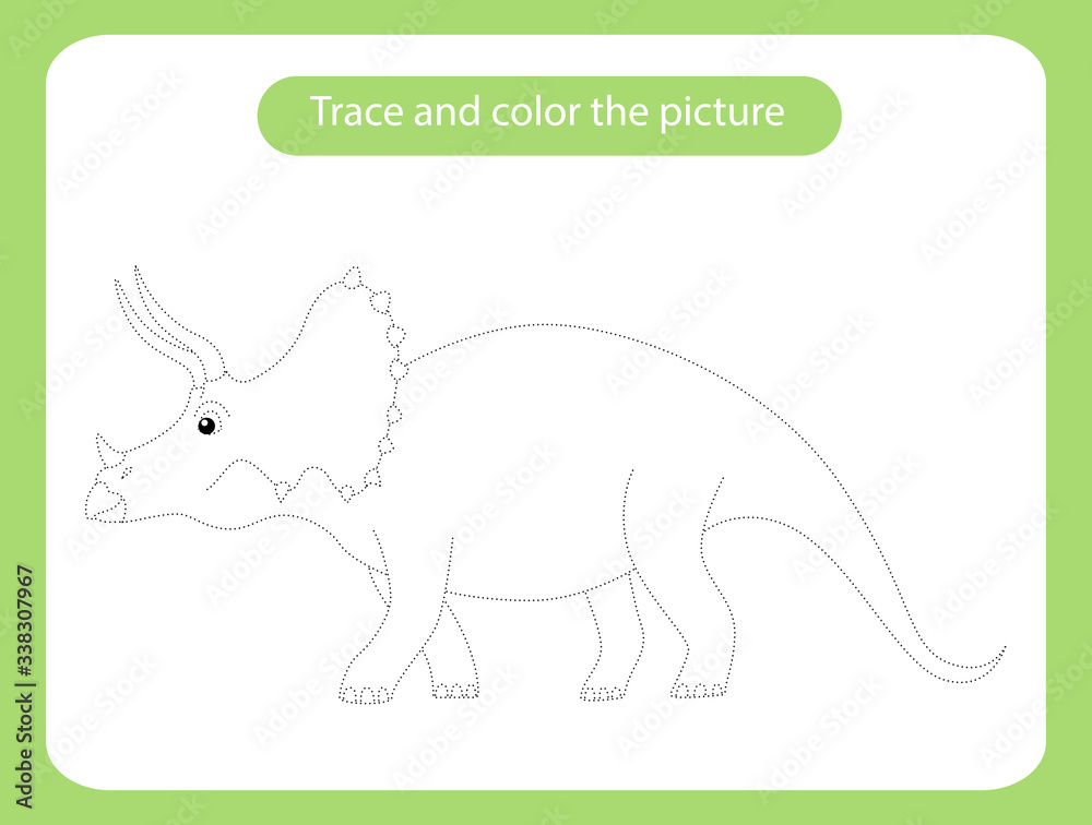 Fototapeta premium Triceratops dinosaur. Trace and color the picture children s educational game.