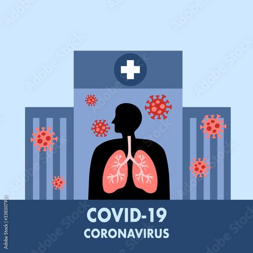 Covid-19 Coronavirus pandemic outbreak. Patient infected by Coronavirus and get treatment in hospital. Pneumonia disease and respiratory problem. Covid19 quarantine healthcare.
