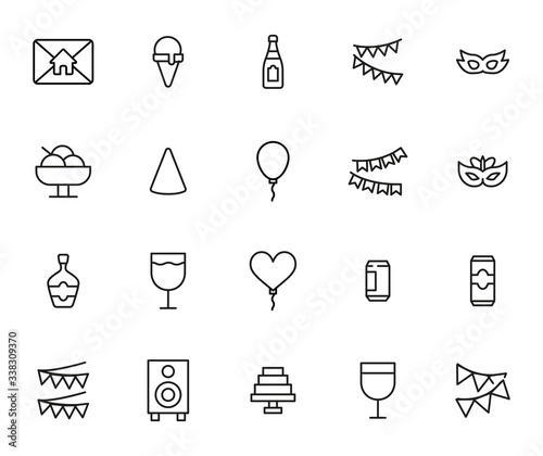 Birthday line icons set.