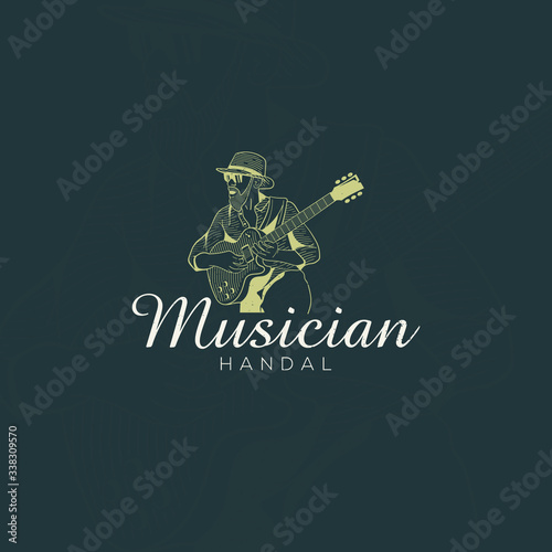 A man playing guitar logo design Premium Vector