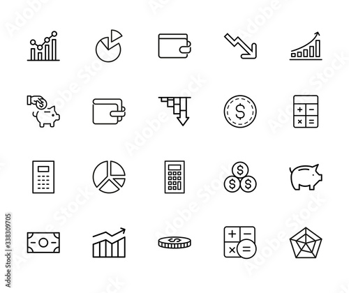 Stroke line icons set of debt
