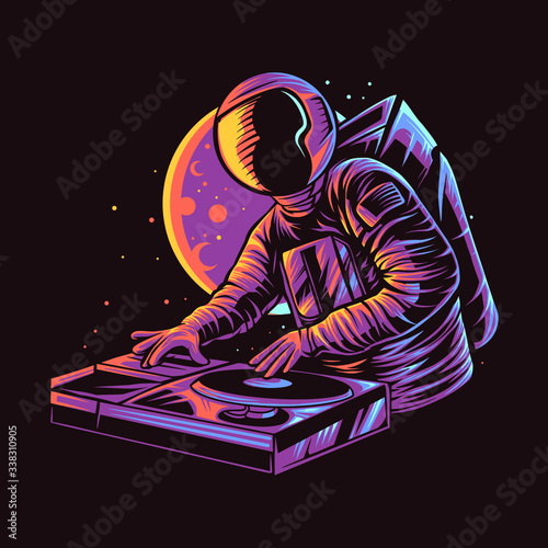 astronaut dj music vector illustration