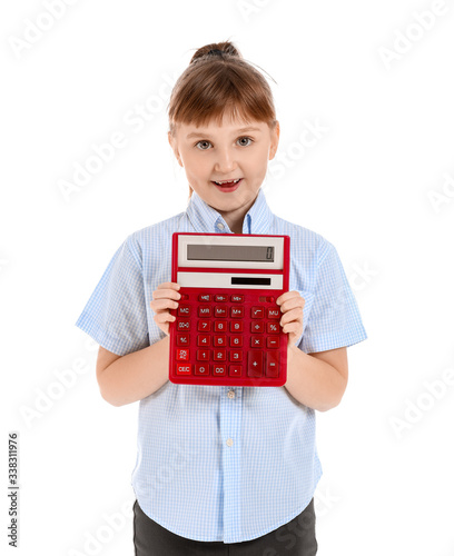 Little girl with calculator...