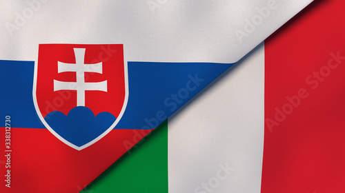 The flags of Slovakia and Italy. News, reportage, business background. 3d illustration photo