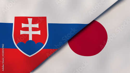 The flags of Slovakia and Japan. News, reportage, business background. 3d illustration photo