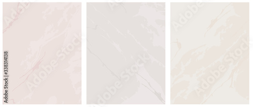 Set of 3 Delicate Abstract Marble Vector Layouts. Freehand Irregular Lines on a Beige and Gray Background. 2 Different Shades of Beige. Soft Marble Stone Style Art. Pastel Color Blank Set.