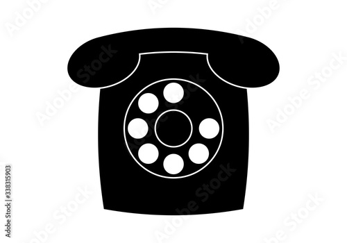 Teléfono antiguo negro sobre fondo blanco.