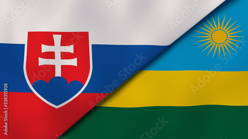 The flags of Slovakia and Rwanda. News, reportage, business background. 3d illustration photo