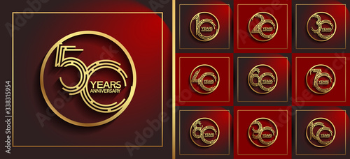 Anniversary logotype set with gold color for invitation, background, template, greeting and celebration event